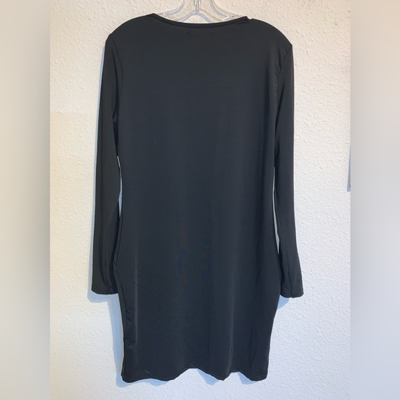 NWT Fancyqube Silver Studded Black Long Sleeve V Neck Dress - Picture 5 of 11